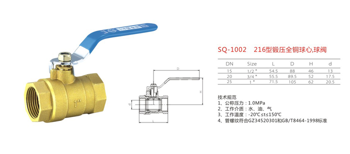 SQ-1002　216型鍛壓全銅球心球閥