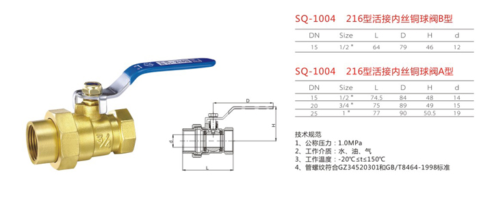 SQ-1004　216型活接內(nèi)絲銅球閥