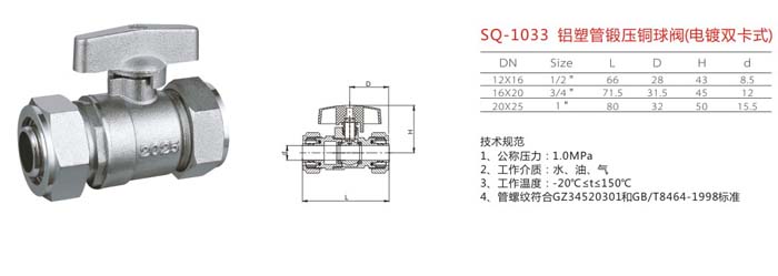 SQ-1033　鋁塑管鍛壓銅球閥（電鍍雙卡式）