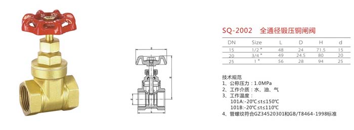 SQ-2002　全通徑鍛壓銅閘閥