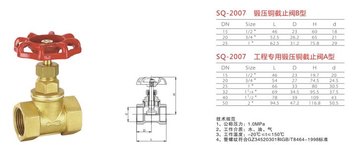 SQ-2007　鍛壓銅截止閥